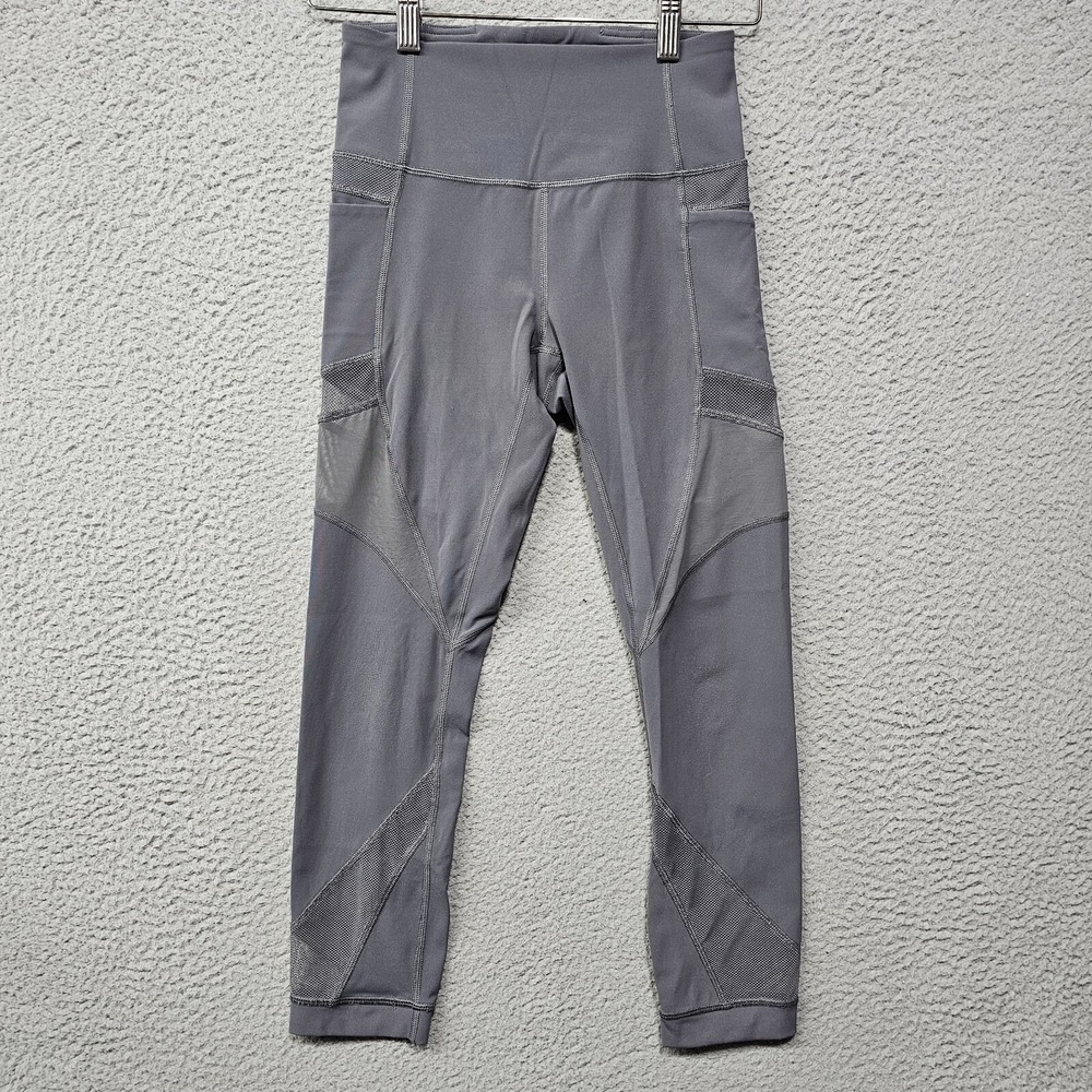 Lululemon Leggings Womens 4 Titanium Mesh In Motion Crop 23" Inseam High Rise